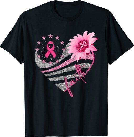 Breast Cancer Awareness Sun Flower Faith Bling Bling Shirt