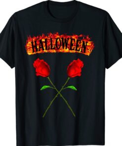 Cool Halloween outfit with roses and flames shirt