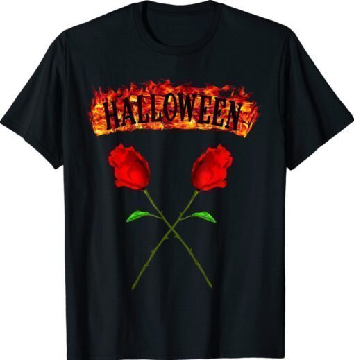 Cool Halloween outfit with roses and flames shirt