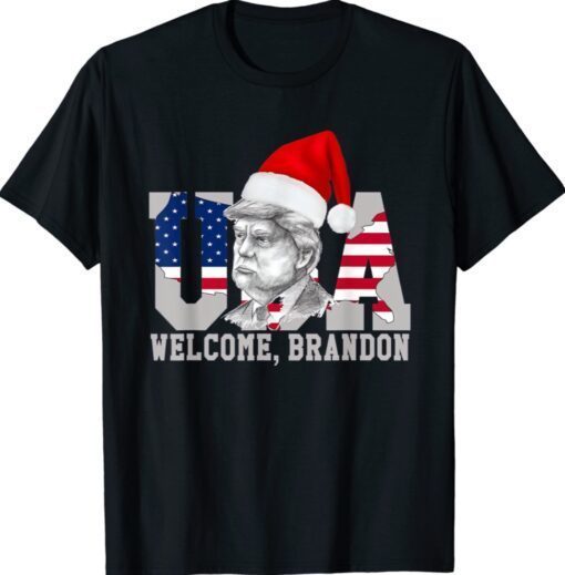 Welcome Brandon US Flag Christmas Trump Santa Xmas Shirt