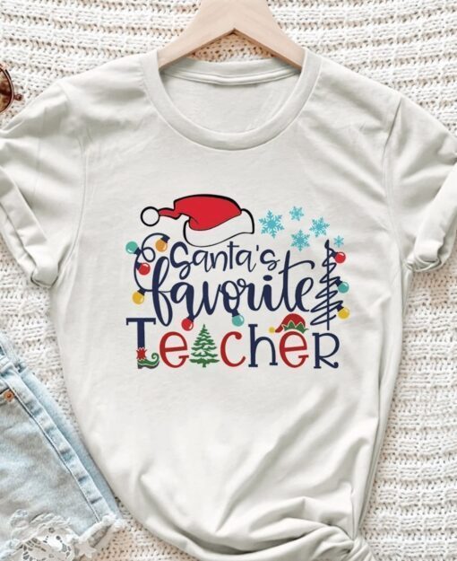 Santas Favourite Teacher Christmas Shirt