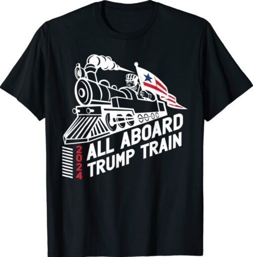 Vintage Flag Trump All Aboard Trump Train 2024 Shirt