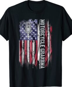 Vintage USA Flag Motorcycle Dirt Bike Grandma Silhouette Shirt