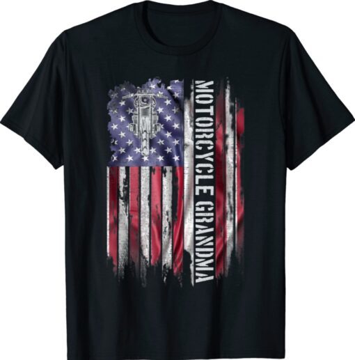 Vintage USA Flag Motorcycle Dirt Bike Grandma Silhouette Shirt