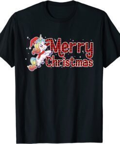 Funny Merry Christmas Unicorn Santa Claus Red Plaid Rainbow Xmas 2022 T-Shirt