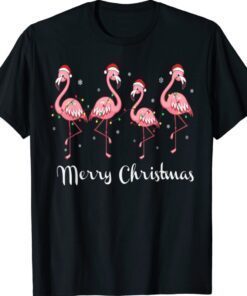 Christmas Flamingo Santa Hat Xmas Lights Flamingo Loves Shirt