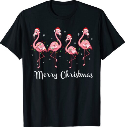 Christmas Flamingo Santa Hat Xmas Lights Flamingo Loves Shirt