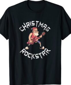 Christmas Rockstar Santa Plays The Guitar Funny Xmas Shirt