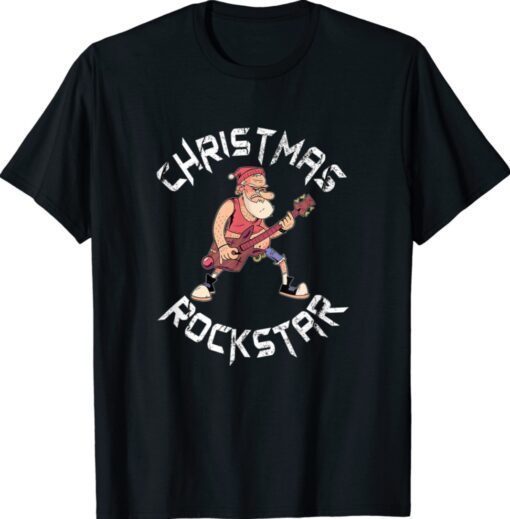 Christmas Rockstar Santa Plays The Guitar Funny Xmas Shirt