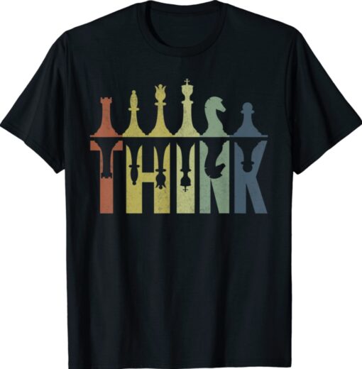 Retro Think Chess Pieces Player Chess Coach Shirt