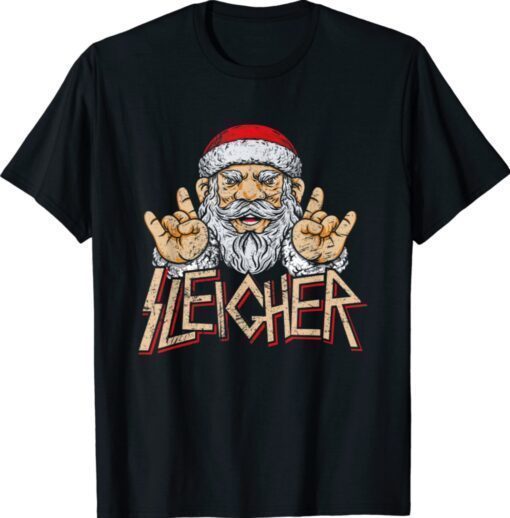 Cool Sleigher Santa Christmas Heavy Metal Music Shirt