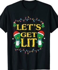 Let's Get Lit Drinking Santa Hat Christmas Lights Funny Shirt