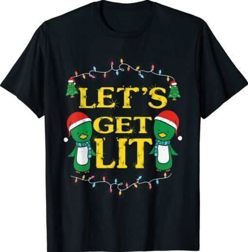 Let's Get Lit Drinking Santa Hat Christmas Lights Funny Shirt