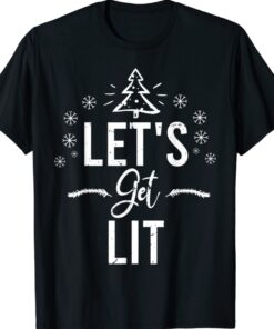Let's Get Lit Drinking Santa Hat Christmas Lights Funny T-Shirt