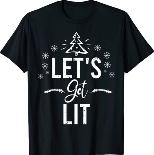 Let's Get Lit Drinking Santa Hat Christmas Lights Funny T-Shirt