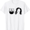 Man with beard and glasses with woman wavy hair shirt