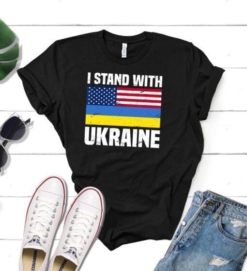 I Stand With Ukraine Flag US Flag Shirt