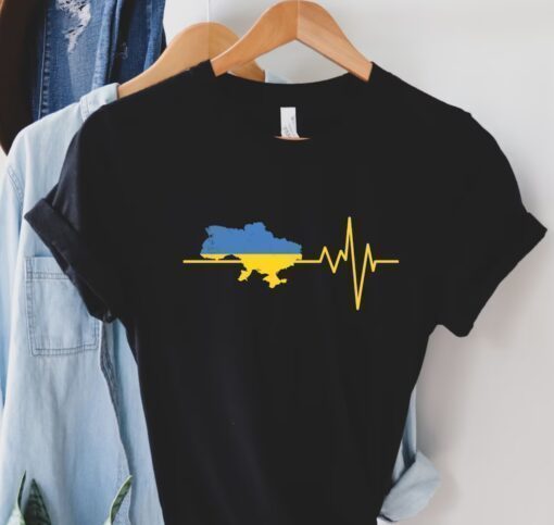 Ukraine heartbeat ukrainian flag map shirt