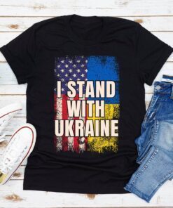 I Stand With Ukraine T-Shirt, I Support Ukraine Shirt, American Flag, Ukrainian Flag, Ukrainian Roots