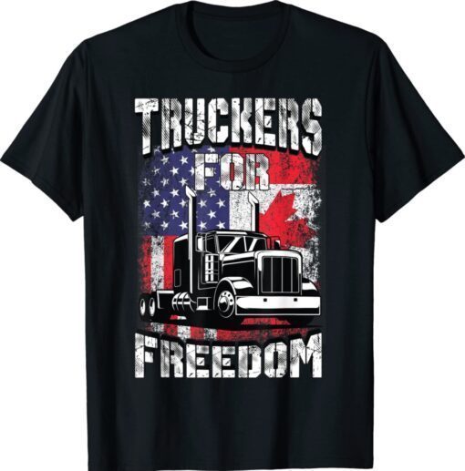 American Flag Canada Flag Freedom Convoy 2022 Trucker Driver Shirt