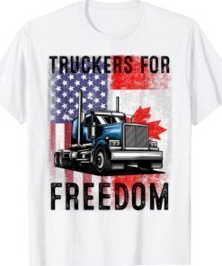 American Flag Canada Flag Freedom Convoy 2022 TRUCKER Driver Shirt