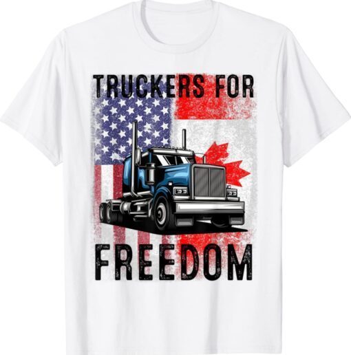 American Flag Canada Flag Freedom Convoy 2022 TRUCKER Driver Shirt