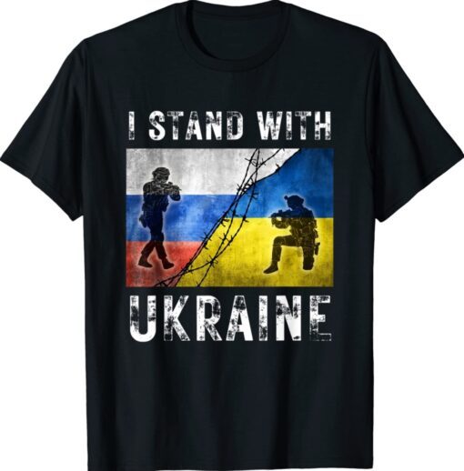 Support I Stand With Ukraine American Ukrainian Flag T-Shirt