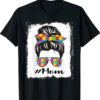 Bleached Autism Mom Messy Bun Autism Awareness Support T-Shirt
