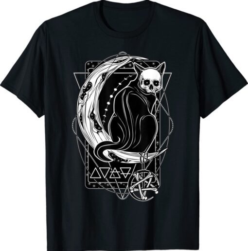Tarot Card Crescent Moon And Cat T-Shirt