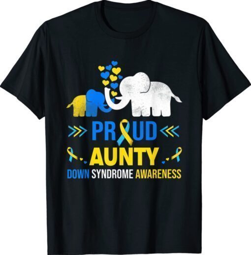 Proud Aunty Down Syndrome Awareness Blue Yellow Ribbon Shirt