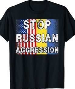 Stop Russian Aggression Ukraine Ukrainian American Flag Shirt