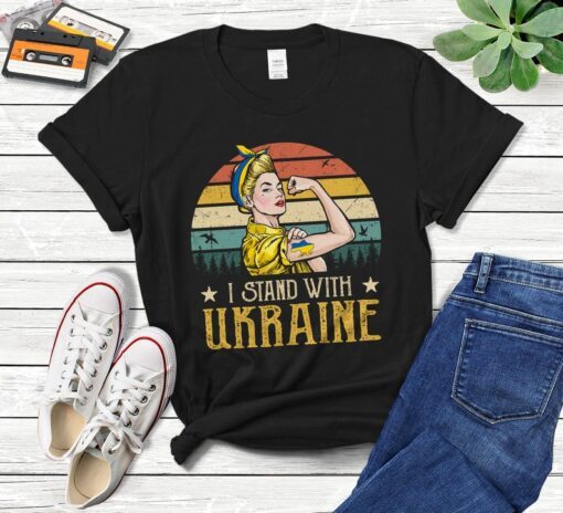 Stand With Ukraine Rosie Women Save Ukraine T-Shirt Strong Ukrainian Girl Shirt, Support Ukraine Shirt