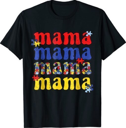 Autism Awareness Mama Vintage Puzzle Piece Autistic Mom Shirt