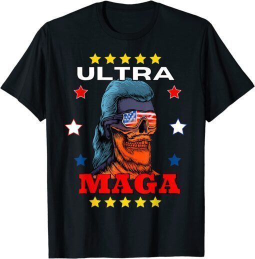 Ultra MAGA 2024 Pro Trump American Mullet Skull Flag Shirt