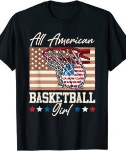 All American Basketball Girl 4th Of July Red White Blue Flag Shirt