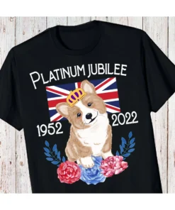 Queen Elizabeth's Platinum Jubilee Party Outfit 1952-2022 Union Jack Flag Corgi Shirt