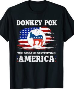Donkey Pox The Disease Destroying America USA Flag Donkeypox T-Shirt