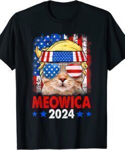 Meowica 2024 Trump Cat American Flag Patriotic 4th of July T-Shirt