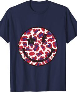 Smile in Leopard Print with USA Flag Color Independence Day T-Shirt