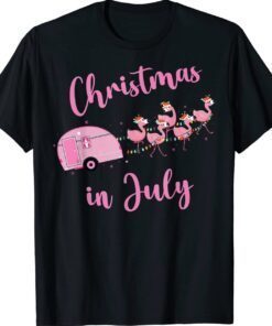 Funny Flamingo Pink Retro Camping Car Christmas In July Shirt