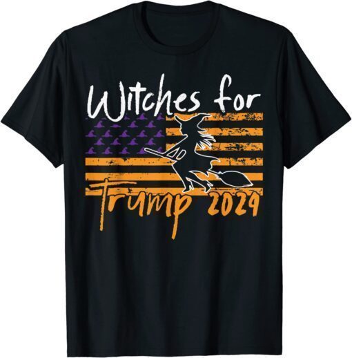 Trump 2024 Lazy Halloween Costume Funny Witch American Flag Shirt