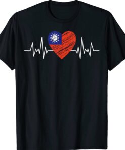 Taiwan Flag With Heartbeat Pride Grunge Taiwanese Flag Shirt