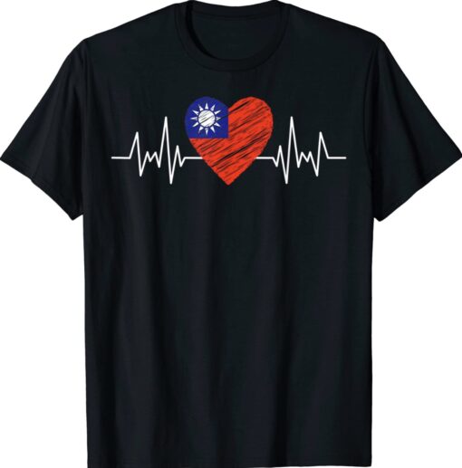 Taiwan Flag With Heartbeat Pride Grunge Taiwanese Flag Shirt