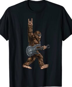 Bigfoot Playing A Dragon Guitar Rock On Sasquatch Big Foot Shirt