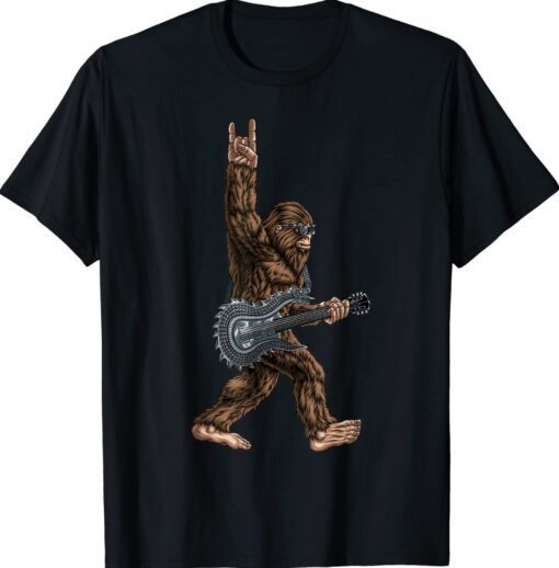 Bigfoot Playing A Dragon Guitar Rock On Sasquatch Big Foot Shirt