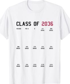 Class of 2036 Graduation First Day of School Grow With Me Shirt