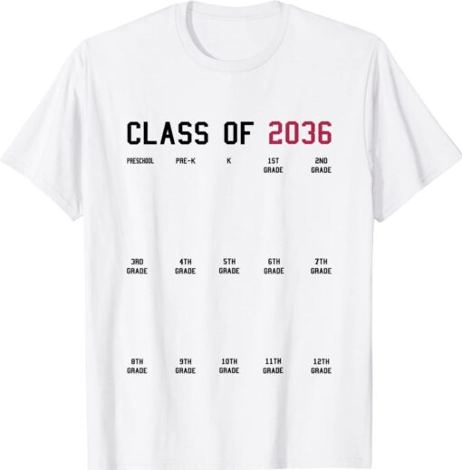 Class of 2036 Graduation First Day of School Grow With Me Shirt