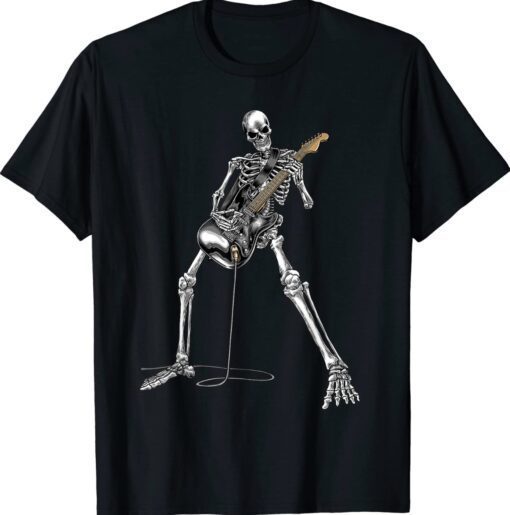 Happy Skeleton Guitar Guy Spooky Halloween Rock Band Concert Shirt