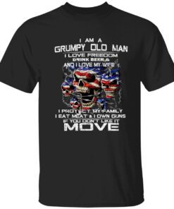 Skull i am a grumpy old man i love freedom drink beer t-shirt