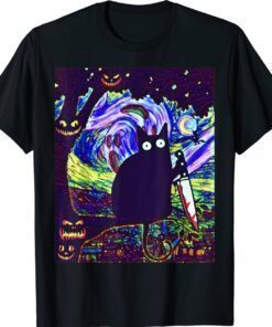 Scary Night Cat Starry Night Cat Halloween Shirt